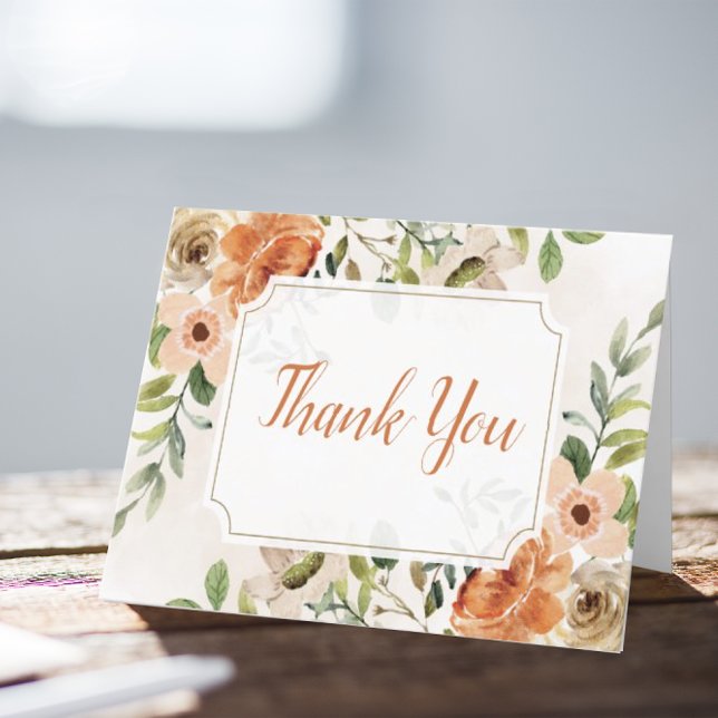 Tarjeta De Agradecimiento Elegante Peach Watercolor Floral Gracias (A pretty terracotta floral thank you card that is perfect for any occassion.)