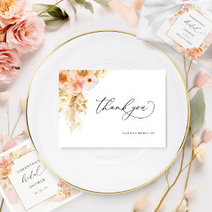 Tarjeta De Agradecimiento Elegante Peach y Cream Floral Bridal Shower