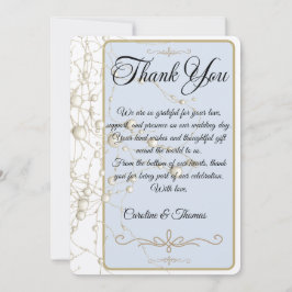 Tarjeta De Agradecimiento Elegante Pearl Gold Script Boda Perlas románticas
