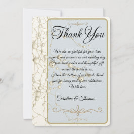 Tarjeta De Agradecimiento Elegante Pearl Gold Script Boda Perlas románticas