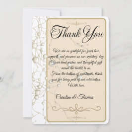 Tarjeta De Agradecimiento Elegante Pearl Gold Script Boda Perlas románticas