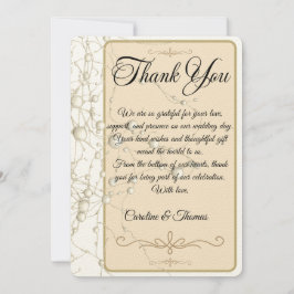 Tarjeta De Agradecimiento Elegante Pearl Gold Script Boda Perlas románticas