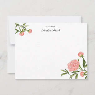 Tarjeta De Agradecimiento Elegante peonía rosa en acuarela plana