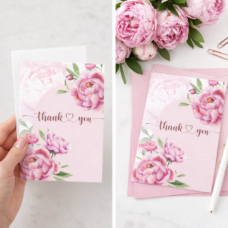 Tarjeta De Agradecimiento Elegante Peonía Rosa Gracias