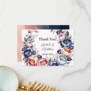 Tarjeta De Agradecimiento Elegante Peony Wreath Por Boda Gracias