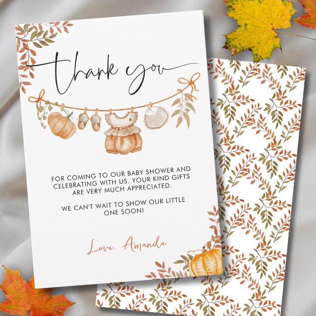 Tarjeta De Agradecimiento Elegante Pequeña Calabaza Baby Shower (Subido por el creador)