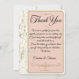 Tarjeta De Agradecimiento Elegante Perla Bodas Guión Oro Romántico Perlas