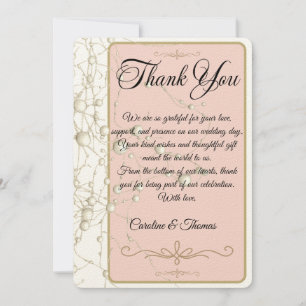 Tarjeta De Agradecimiento Elegante Perla Bodas Guión Oro Romántico Perlas