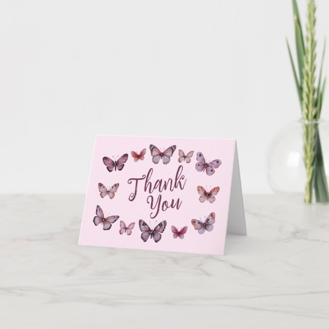 Tarjeta De Agradecimiento Elegante PERSONALIZADO Butterflies Bridal Shower (Anverso)