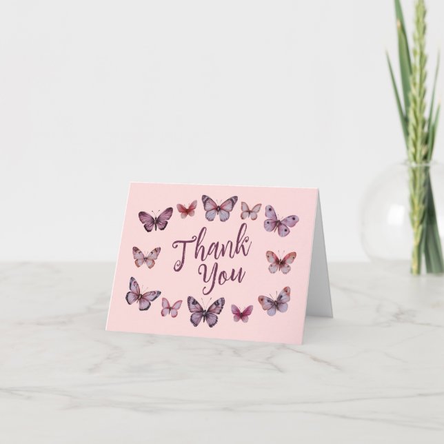 Tarjeta De Agradecimiento Elegante PERSONALIZADO Butterflies Bridal Shower (Anverso)