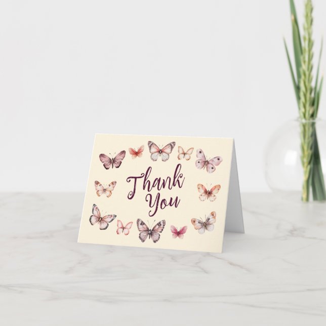 Tarjeta De Agradecimiento Elegante PERSONALIZADO Butterflies Bridal Shower (Anverso)
