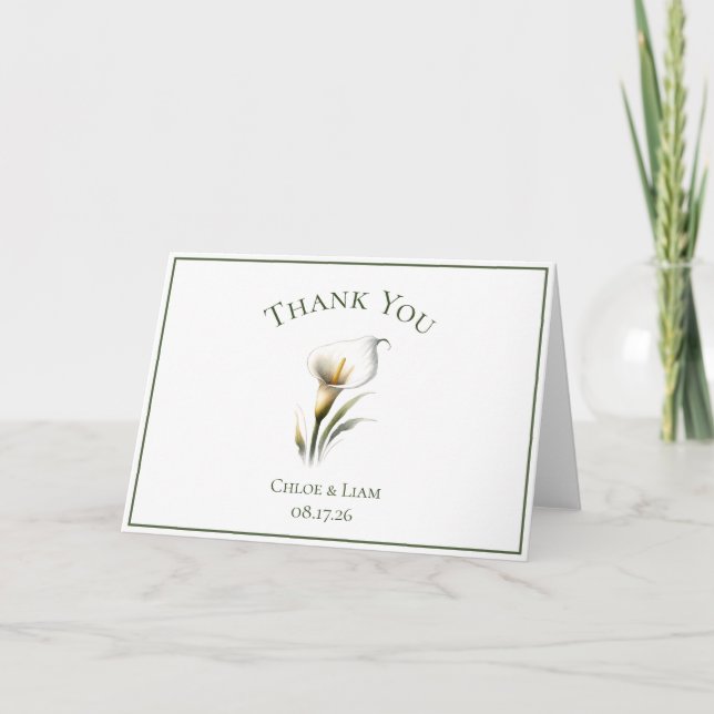 Tarjeta De Agradecimiento Elegante Personalizado Calla Lily Boda De Flores G (Anverso)