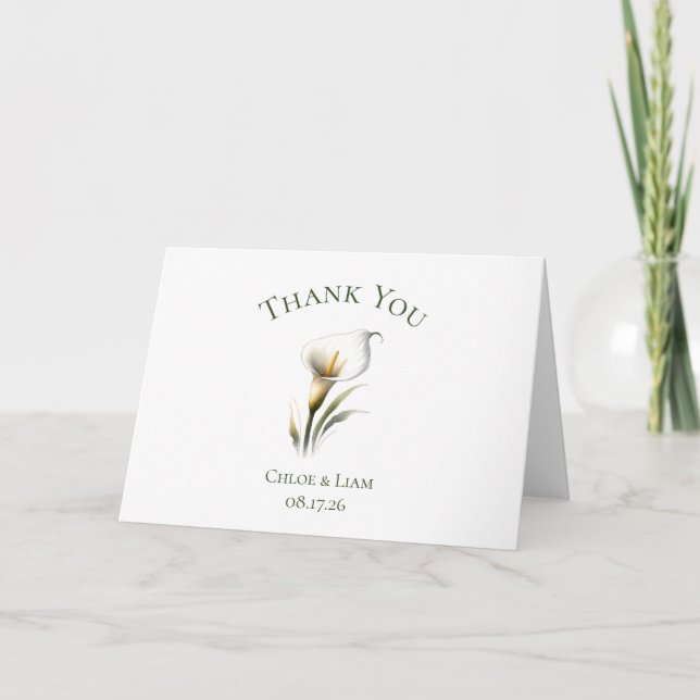 Tarjeta De Agradecimiento Elegante Personalizado Calla Lily Boda De Flores G (Anverso)