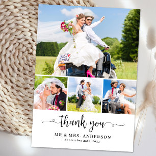 Tarjeta De Agradecimiento Elegante Personalizado de Newlyweds 4 Collage de f