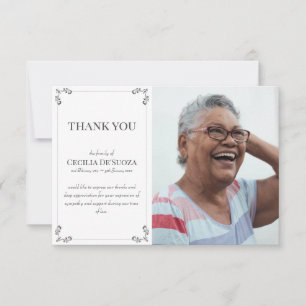 Tarjeta De Agradecimiento Elegante Personalizado Foto Simpatía Funeral Blanc