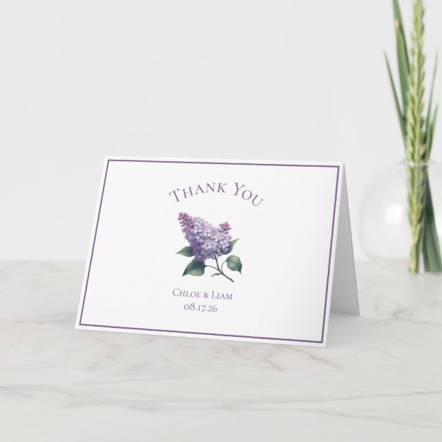 Tarjeta De Agradecimiento Elegante Personalizado Lilac Boda de Flores Gracia (Anverso)