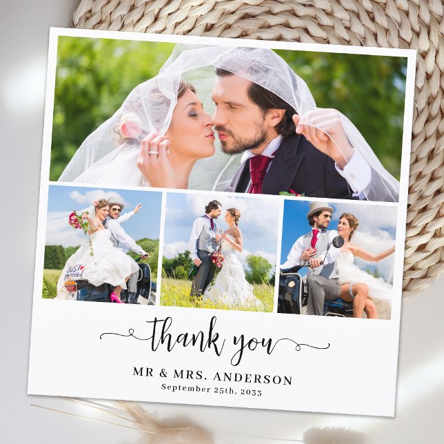 Tarjeta De Agradecimiento Elegante Personalizado Newlyweds 4 Collage de foto (Subido por el creador)