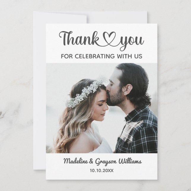 Tarjeta De Agradecimiento Elegante Personalizado personalizada Foto Boda rom (Anverso)