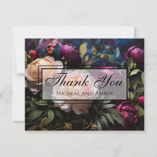 Tarjeta De Agradecimiento Elegante pintura con motivos florales de color ros