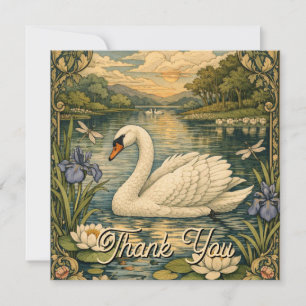 Tarjeta De Agradecimiento Elegante pintura de cisne blanco al acuarela vinta