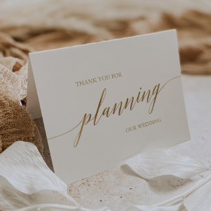 Tarjeta De Agradecimiento Elegante planificador de boda de caligrafía de oro