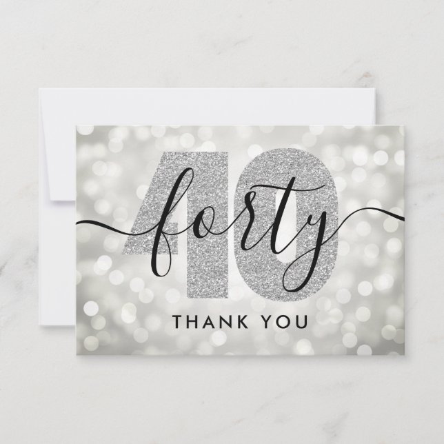Tarjeta De Agradecimiento Elegante plata moderna 40 cumpleaños gracias (Anverso)