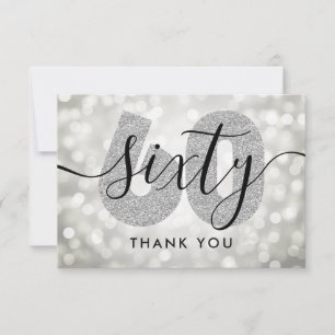 Tarjeta De Agradecimiento Elegante Plata Moderna 60 cumpleaños Gracias