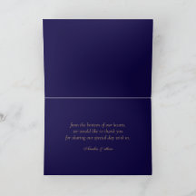 Tarjeta de agradecimiento elegante plegada Navy