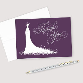 Tarjeta De Agradecimiento Elegante Plum Plata Boda Gown Bridal Shower