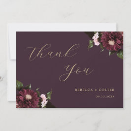 Tarjeta De Agradecimiento Elegante Plum Purple Burgundy Boda Floral