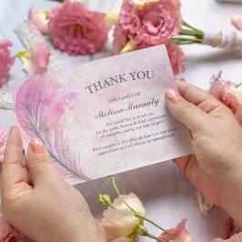 Tarjeta De Agradecimiento Elegante pluma rosa acuarela funeral memorial