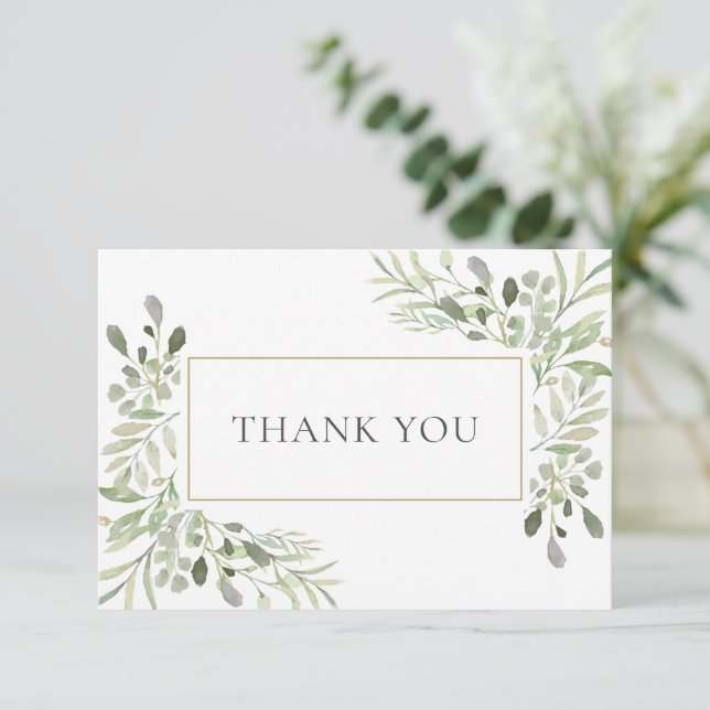 Tarjeta De Agradecimiento Elegante poema funeral de acuarela verde (Anverso de pie)