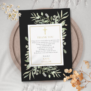 Tarjeta De Agradecimiento Elegante Poema Funeral de Verde Negro Dorado