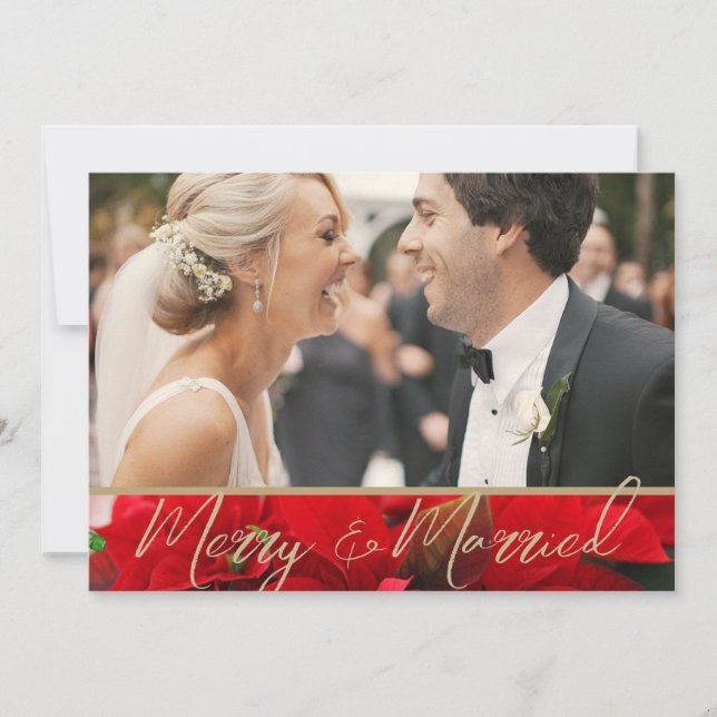 Tarjeta De Agradecimiento Elegante Poinsettia Merry y Boda de fotografía cas (Anverso)