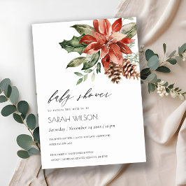 Tarjeta De Agradecimiento Elegante Poinsettia Pine Cone Baby Shower Invite