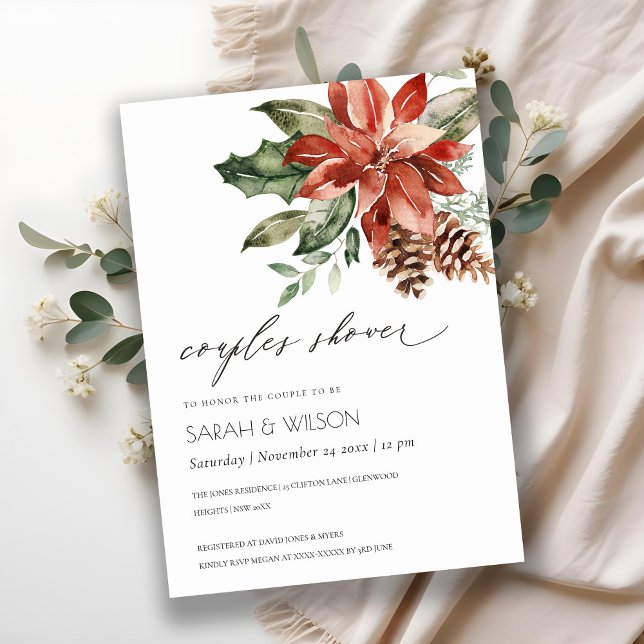 Tarjeta De Agradecimiento Elegante Poinsettia Pine Cone Parejas Ducha Invita (Subido por el creador)