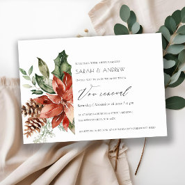Tarjeta De Agradecimiento Elegante Poinsettia Pine Cone Vow Invite a la reno