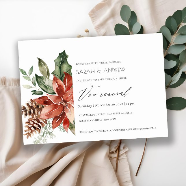 Tarjeta De Agradecimiento Elegante Poinsettia Pine Cone Vow Invite a la reno (Subido por el creador)