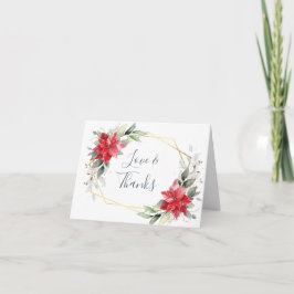 Tarjeta De Agradecimiento Elegante Poinsettia Roja Vegetación de Invierno Ac