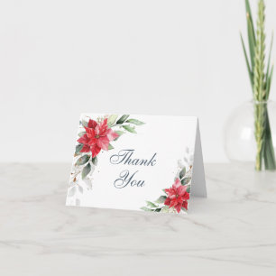 Tarjeta De Agradecimiento Elegante Poinsettia Roja Vegetación de Invierno Ac