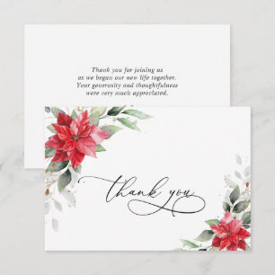 Tarjeta De Agradecimiento Elegante Poinsettia Rojo Vegetación Vegetación