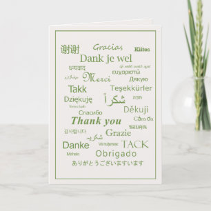 Tarjeta De Agradecimiento Elegante políglota "Gracias" verde en la concha