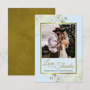 Tarjeta De Agradecimiento Elegante Polvo Azul & Oro Amor y Gracias Boda