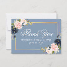 Elegante Polvo Azul Rosa Floral Oro Bridal Shower