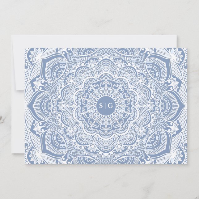 Tarjeta De Agradecimiento Elegante polvoriento azul encaje mandala clásico (Anverso)