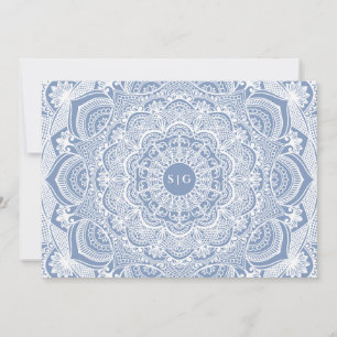 Tarjeta De Agradecimiento Elegante polvoriento azul encaje mandala clásico