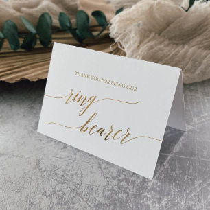 Tarjeta De Agradecimiento Elegante portador de anillo de caligrafía de oro