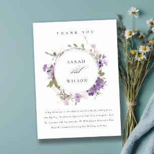 Tarjeta De Agradecimiento Elegante pradera rústica Lilac Floral Wreath Boda