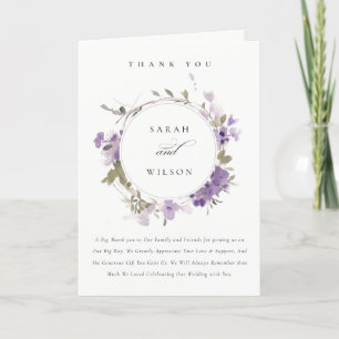 Tarjeta De Agradecimiento Elegante pradera rústica Lilac Floral Wreath Boda