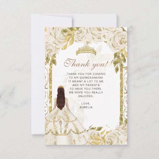 Tarjeta De Agradecimiento Elegante presupuesto Foto Floral de marfil Quincea (Anverso)
